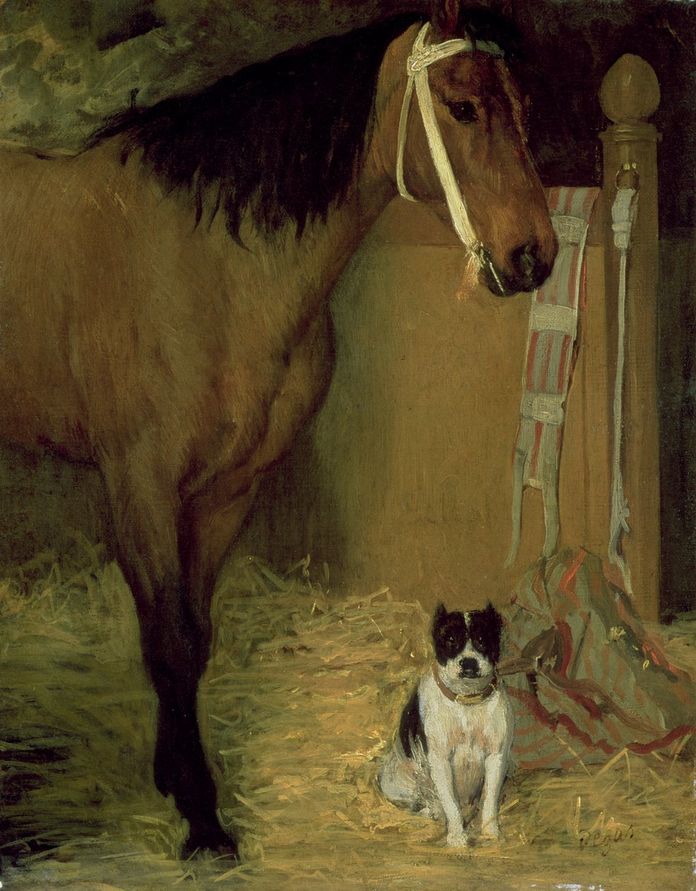 Im Stall, Pferd und Hund, ca. 1862 von Edgar Degas