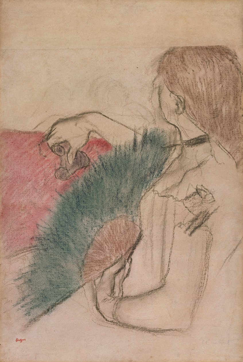 Im Theater, Frau mit einem Fächer, 1880 von Edgar Degas
