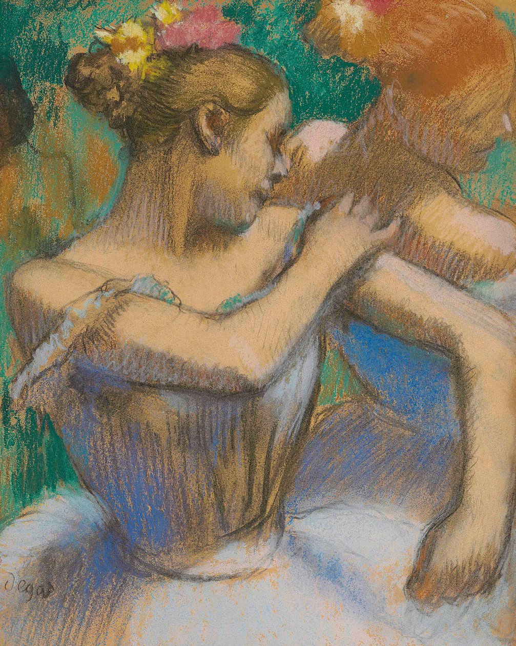 Tänzerin, die ihre Schulterpolster richtet von Edgar Degas