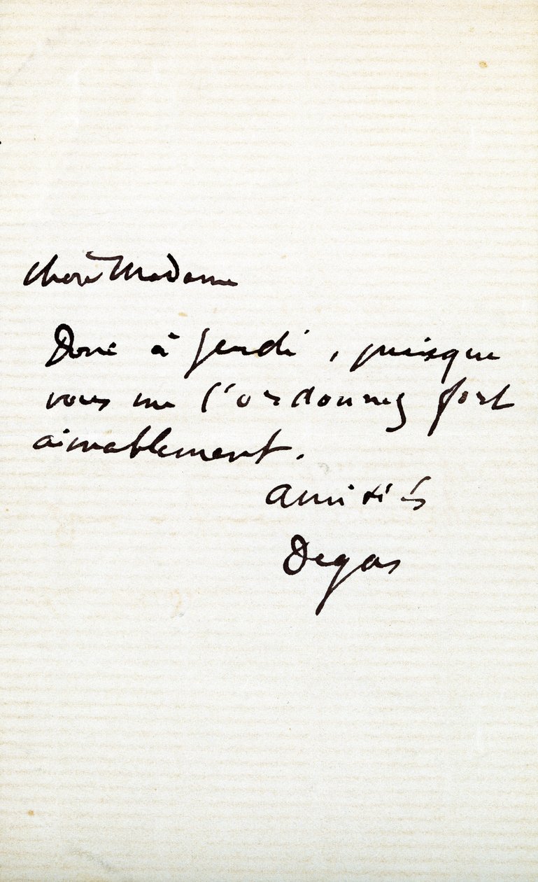 Brief des Künstlers an Berthe Morisot (1841-95) von Edgar Degas