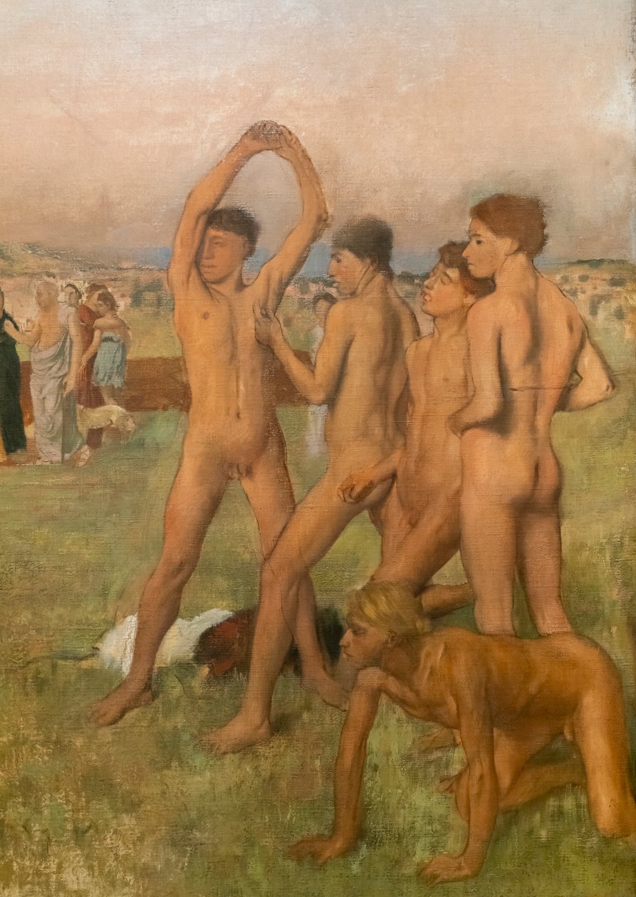 Kleine spartanische Mädchen provozieren Jungen (Detail). Um 1860-1862, vor 1880 wieder aufgenommen von Edgar Degas