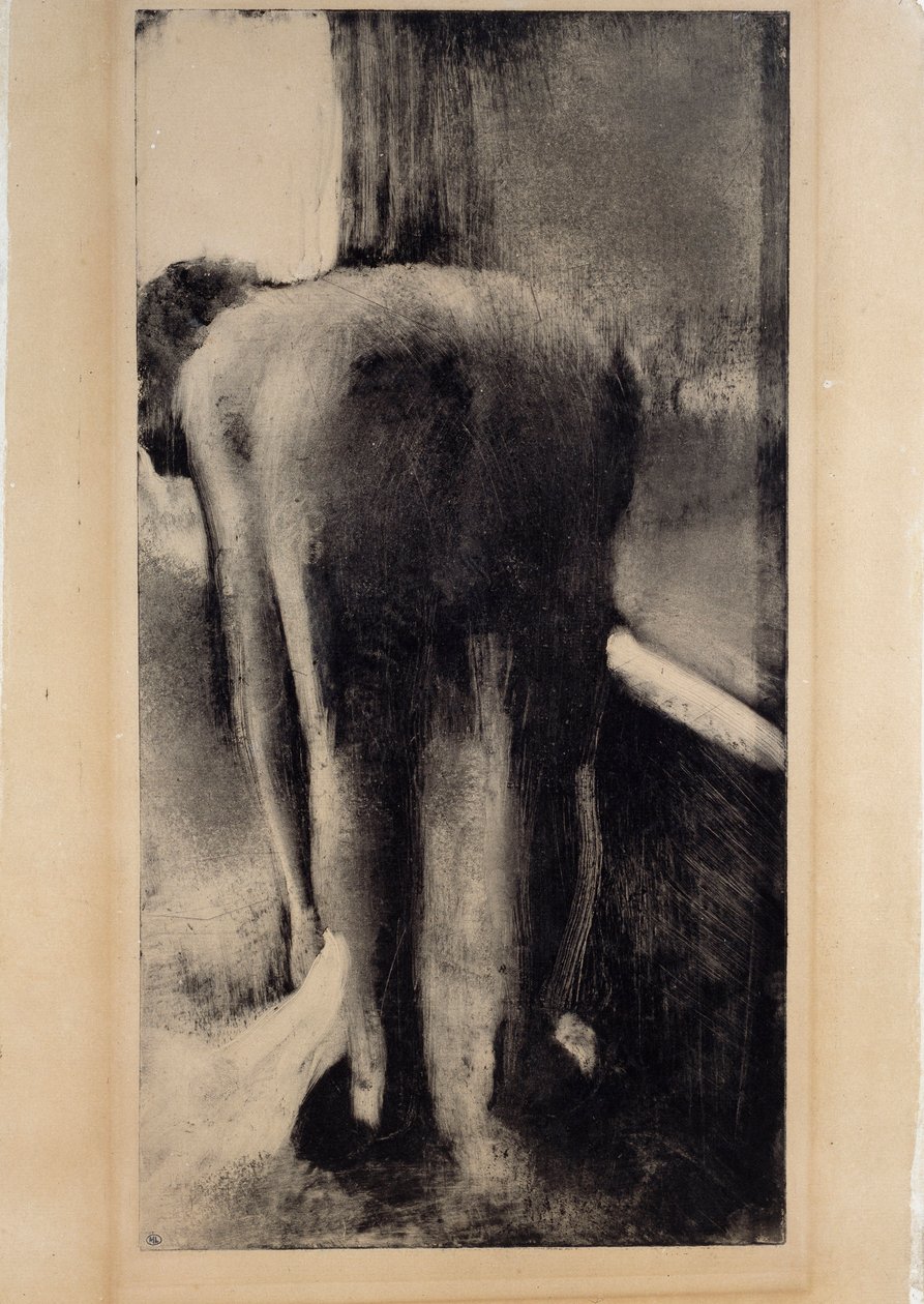 Nackte Frau, die ihre Füße in der Nähe ihrer Badewanne abtrocknet von Edgar Degas