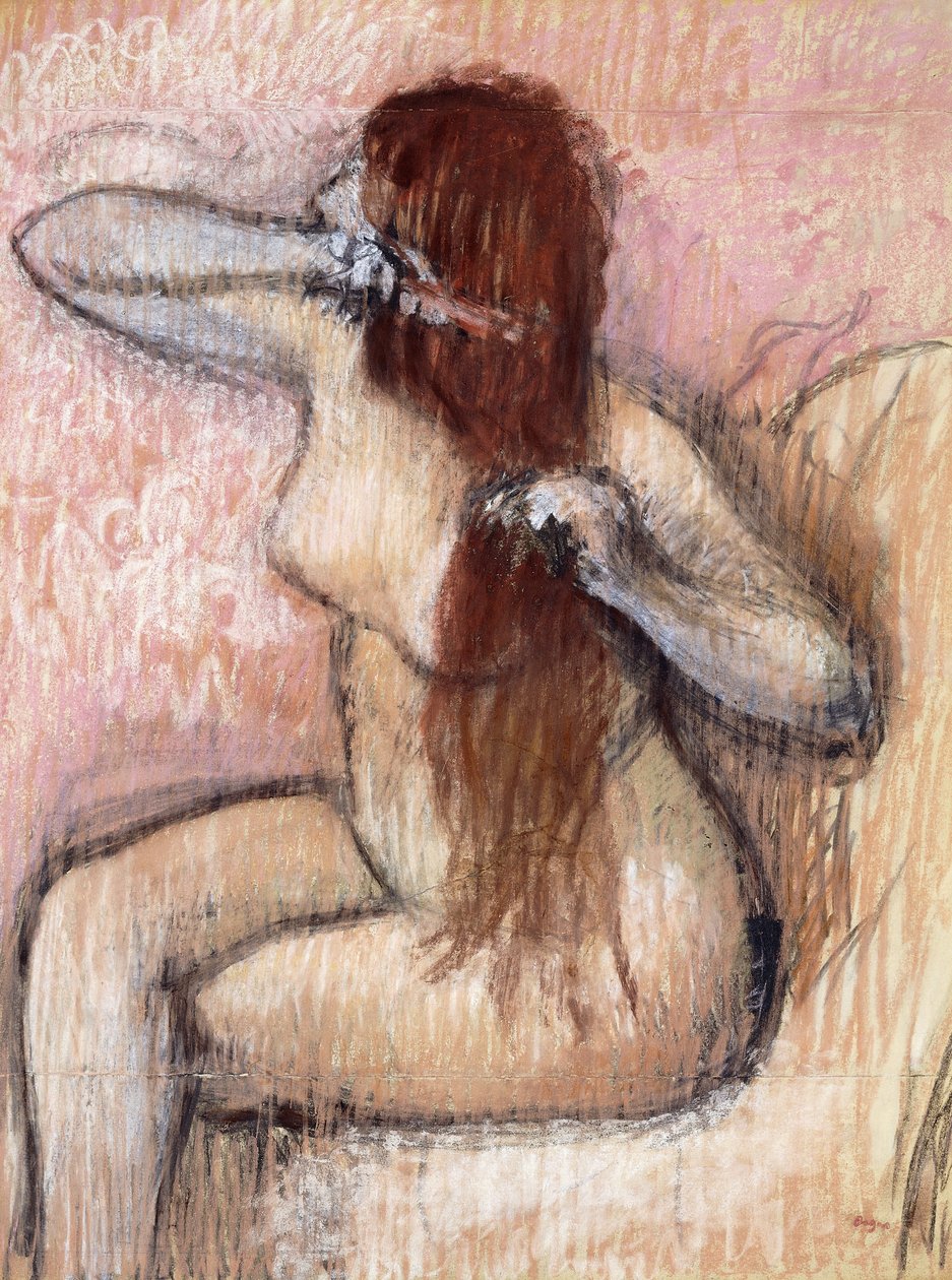 Sitzende nackte Frau, die ihr Haar richtet, um 1887-1890 von Edgar Degas