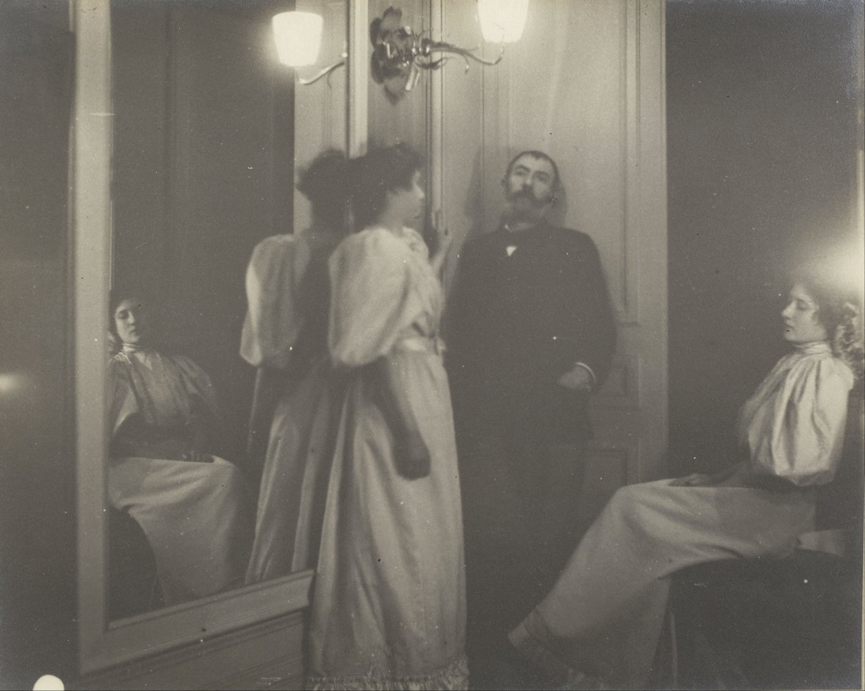 Porträt mit Spiegel von Henry Lerolle und seinen zwei Töchtern, Yvonne und Christine von Edgar Degas