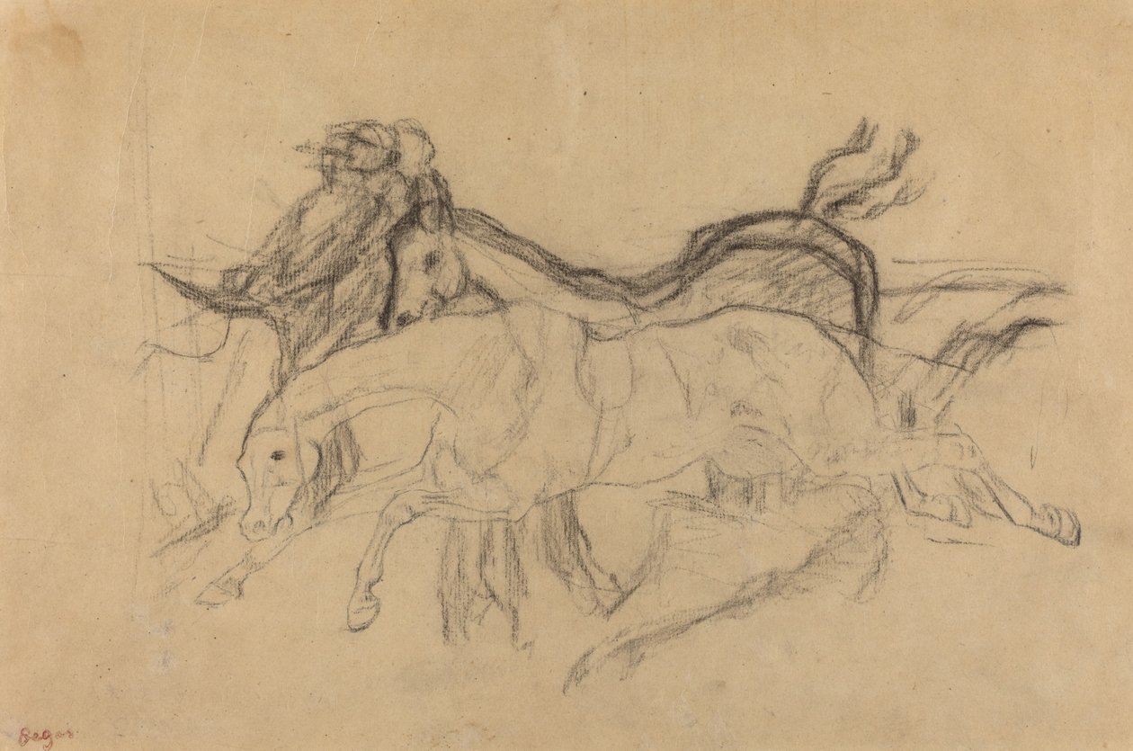 Rennpferde, Studie für Szene vom Hindernisrennen: Der gefallene Jockey von Edgar Degas