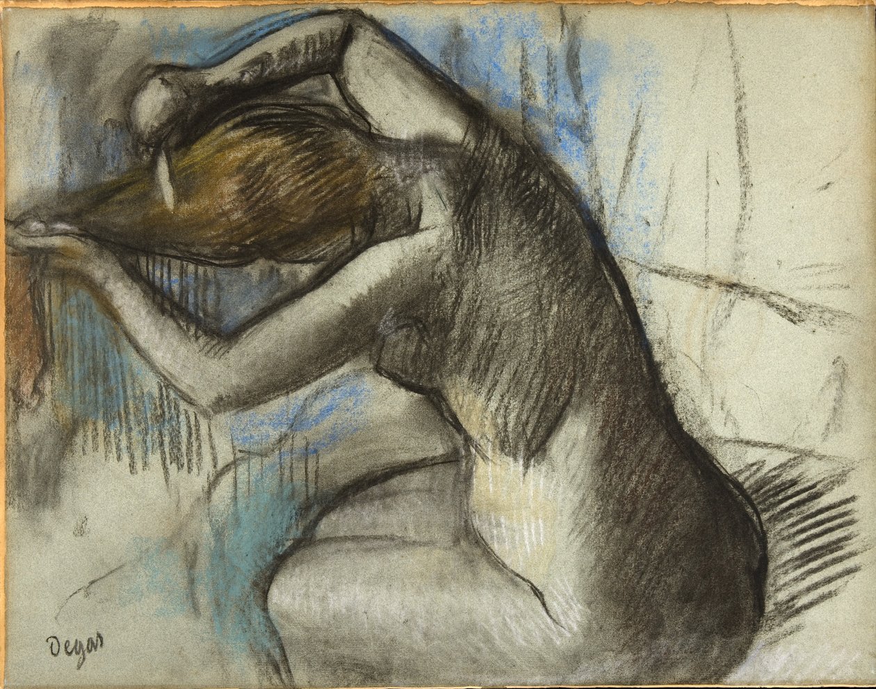 Sitzende nackte Frau, die ihr Haar bürstet, ca. 1885 von Edgar Degas