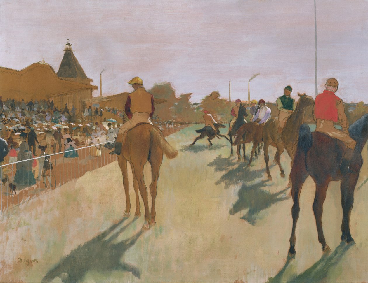 Die Parade oder Rennpferde vor den Tribünen, um 1866-68 von Edgar Degas