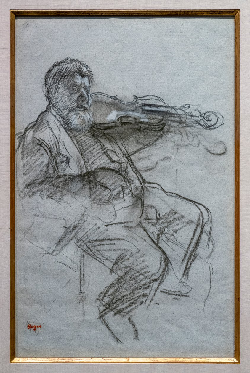 Der Geiger. 1879. Kohle und weiße Kreide auf blau-grauem Papier. Boston, Museum of Fine Arts, William Francis Warden Fund. von Edgar Degas