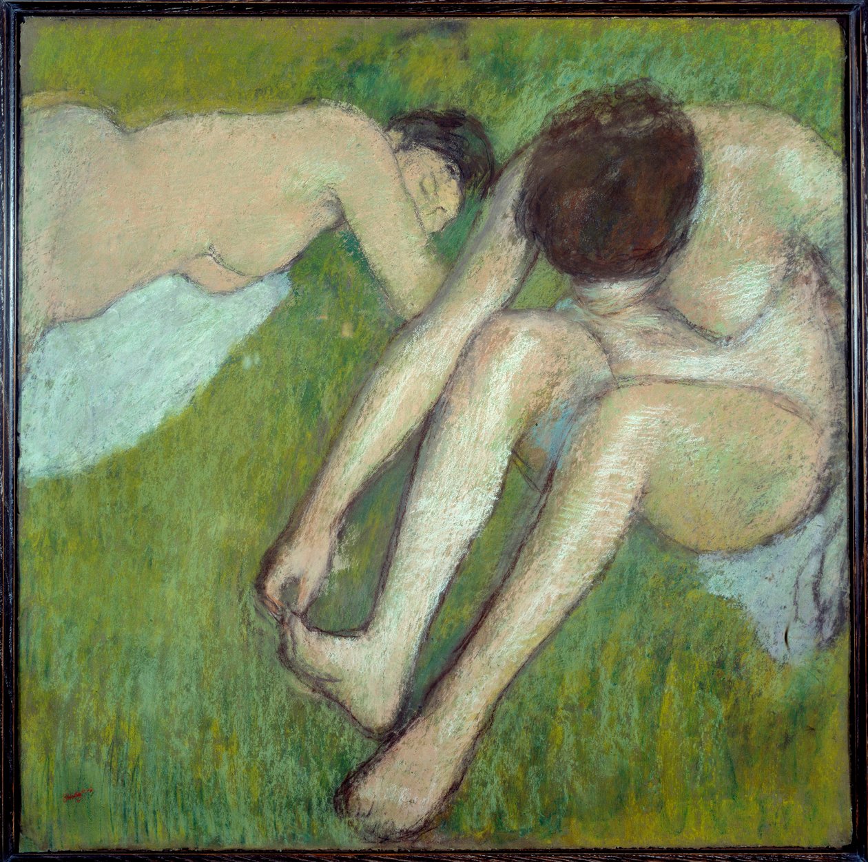 Zwei Badende auf Gras (Pastell auf braunem Papier) von Edgar Degas