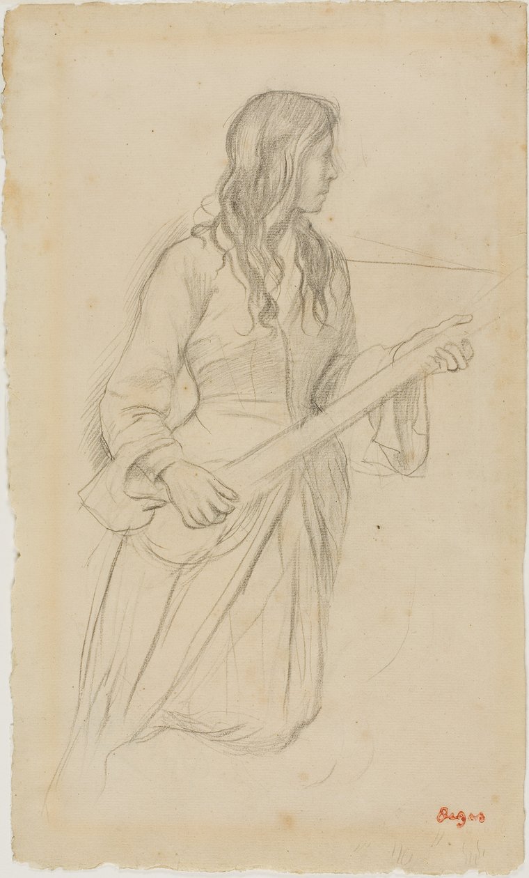 Junge Frau, die Mandoline spielt, Studie für das Porträt von Fräulein Fiocre im Ballett "La Source" von Edgar Degas