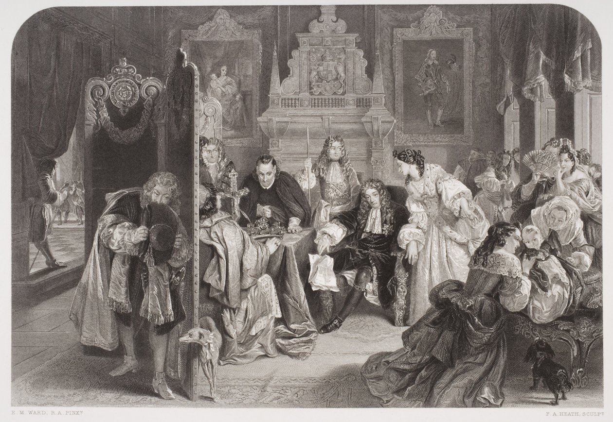 Jakob II. (1633-1701) erhält Nachricht von der Landung des Prinzen von Oranien, graviert von F.A. Heath von Edgar Melville Ward