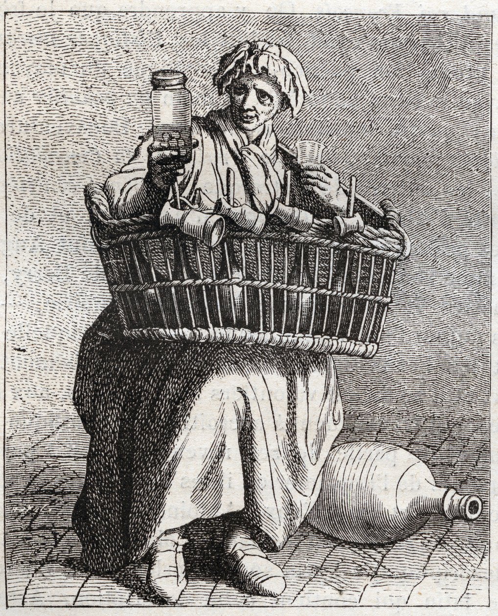 Le marchand de cognac - Kleines Gewerbe in Paris (Études prises dans le bas Peuple, ou les Cris de Paris) - Gravur von Edme Bouchardon (1698-1762). von Edmé Bouchardon