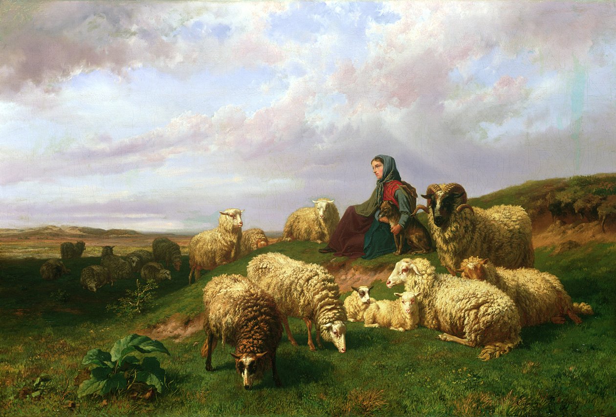Hirtin ruht mit ihrer Herde, 1867 von Edmond Jean Baptiste Tschaggeny