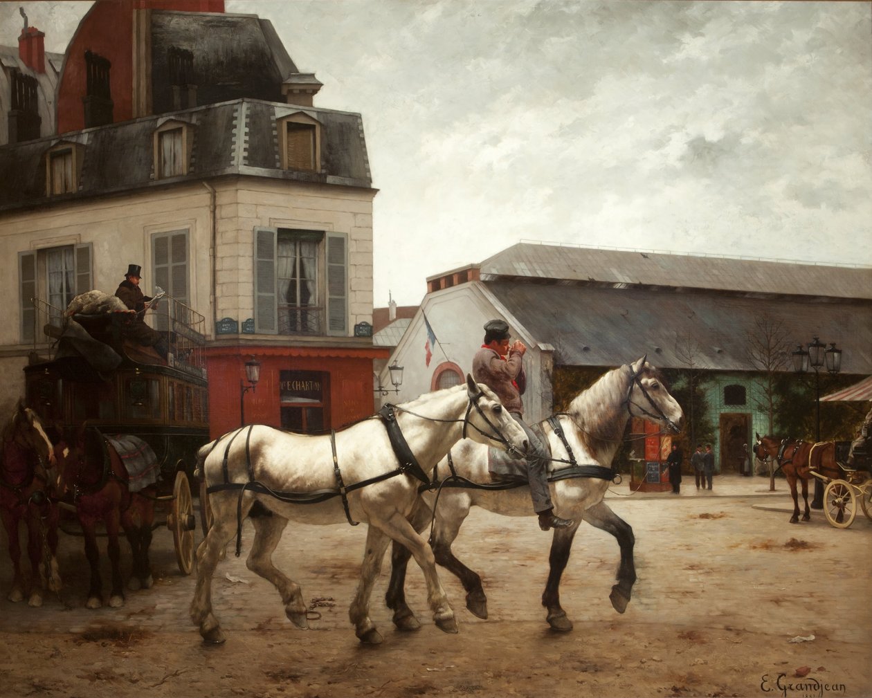 Ein Kutschenhalt auf der Place de Passy von Edmond Georges Grandjean