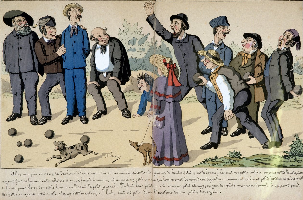 Kleinbürger spielen Kugeln - Sozialkarikatur von Lavrate von Edmond Lavrate