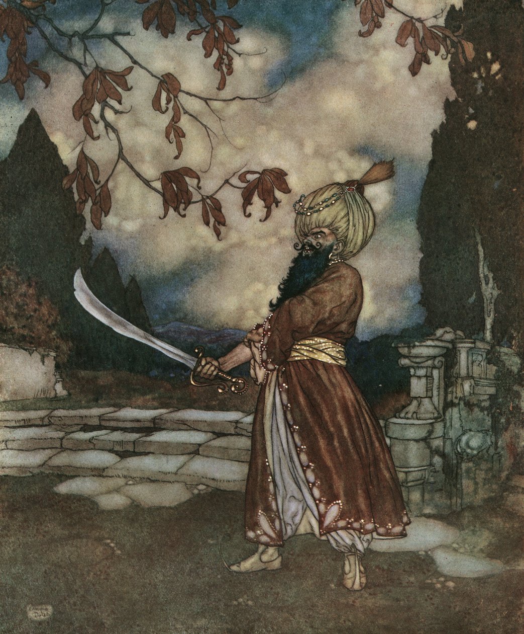 Blaubart: Der furchterregende Blaubart hat einen so schwarzen Bart, dass er blau aussieht, ca. 1910 von Edmund Dulac