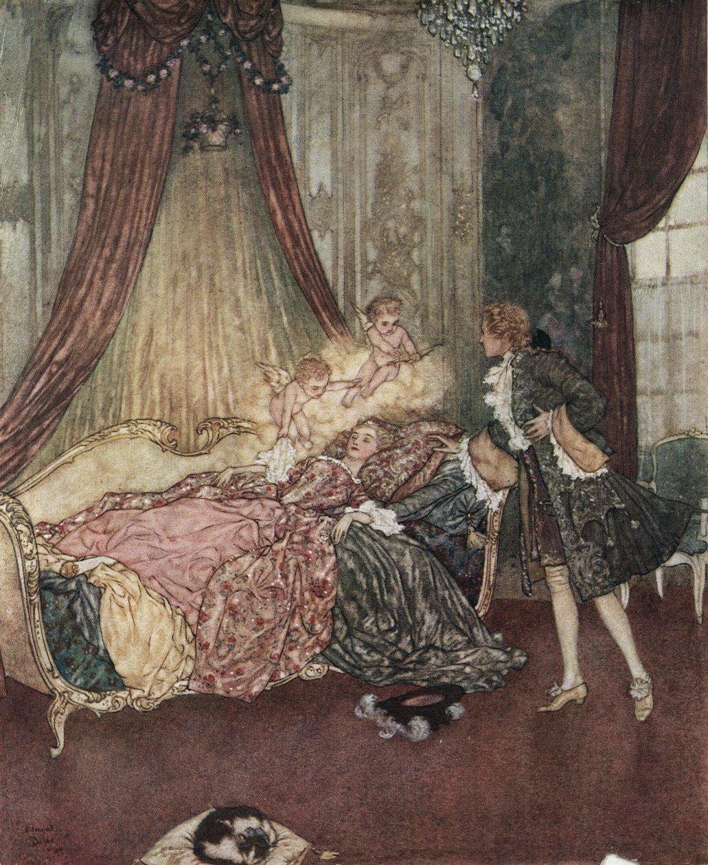 Dornröschen: Prinz Charming entdeckt das schlafende Mädchen, ca. 1910 von Edmund Dulac