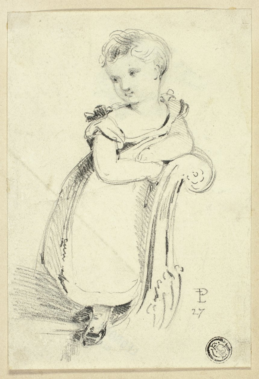 Kleines Mädchen auf Sofa stehend (recto); Fragment: Rückseite eines Frauenkopfes (verso) von Edmund Thomas Parris