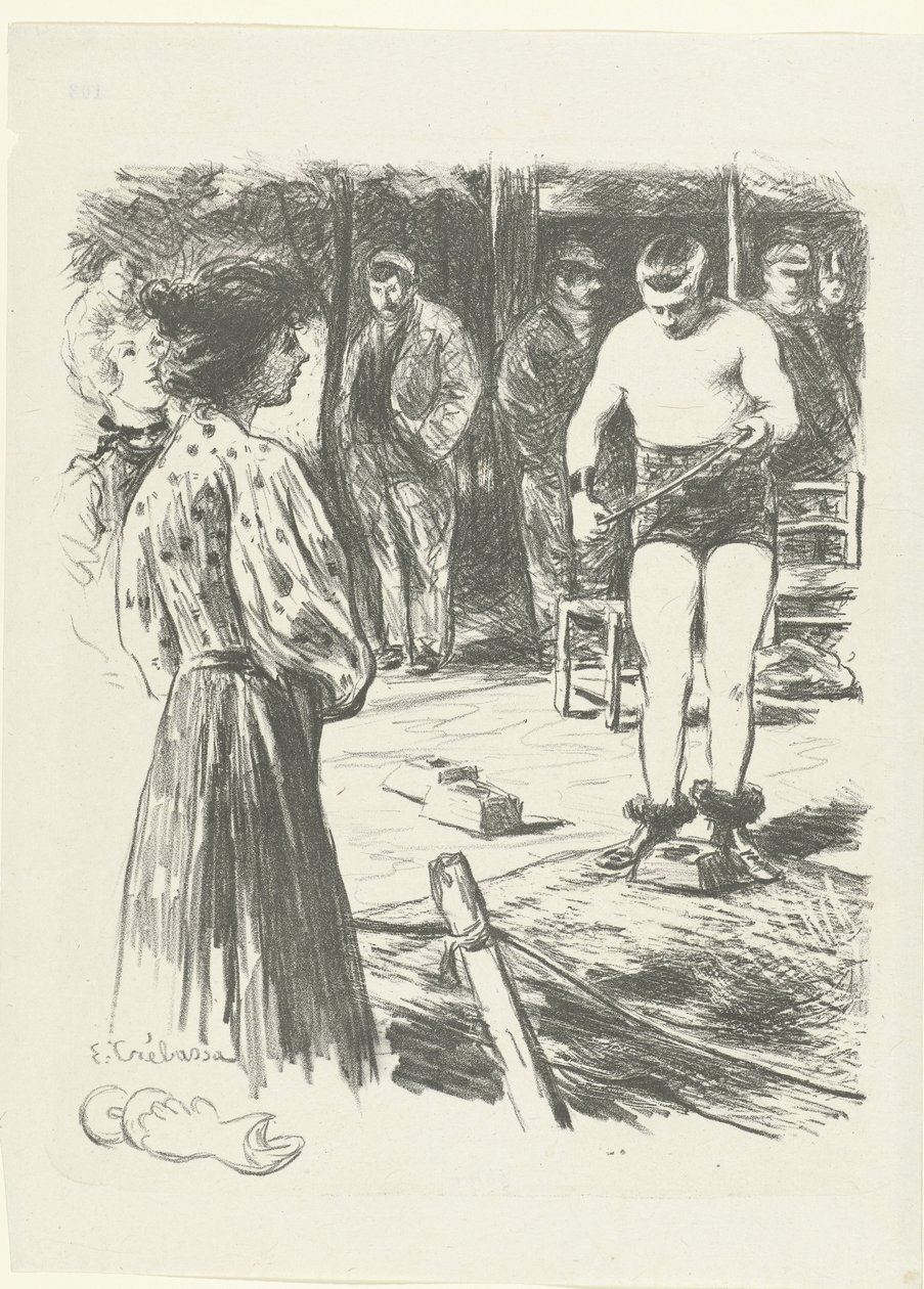 Zwei Frauen und Männer im Publikum schauen einem Wrestler zu von Edouard Crébassa
