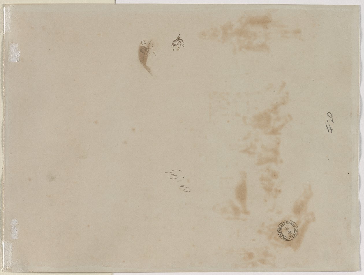 Skizze eines Mannes mit erhobenem Arm und Skizze eines Helms, 1878 von Jean Baptiste Edouard Detaille