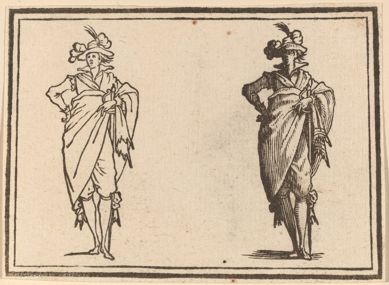 Herr von vorne gesehen mit Hand an der Hüfte von Edouard Eckman after Jacques Callot