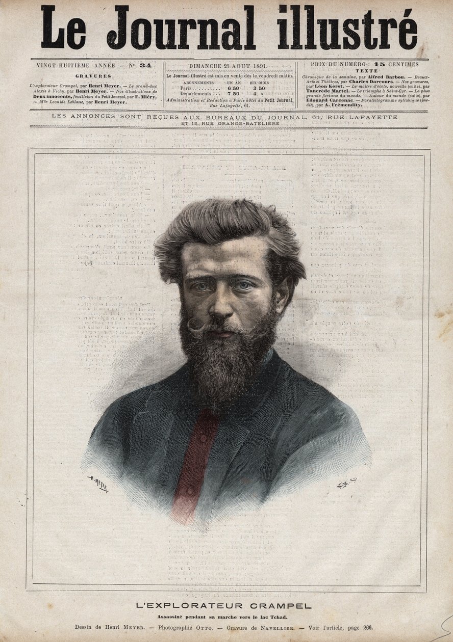 Porträt von Paul Crampel (1864-1891), französischer Entdecker Zentralafrikas - Gravur von Navellier in „The Illustrous Diary“ von 1891 von Edouard Felicien Eugene Navellier
