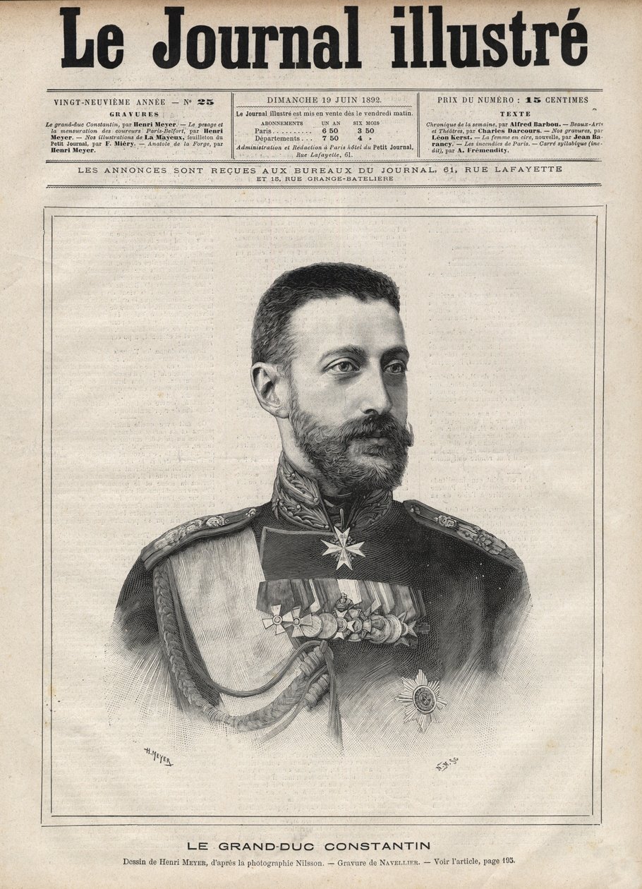 Porträt des Großherzogs Konstantin Nikolajewitsch von Russland (Konstantin Nikolajewitsch Romanow) von Edouard Felicien Eugene Navellier