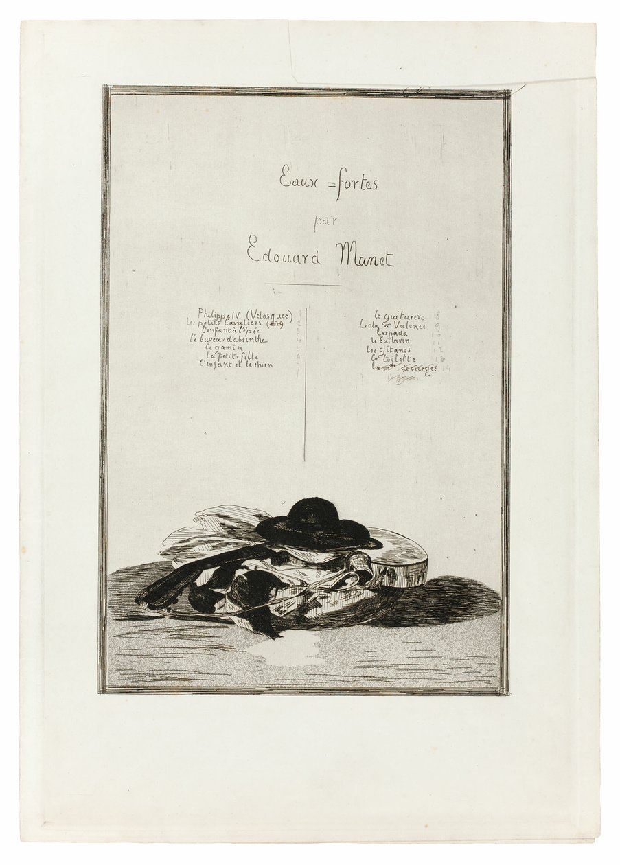 Hut und Gitarre, Frontispiz für die Ausgabe von vierzehn Radierungen von Édouard Manet