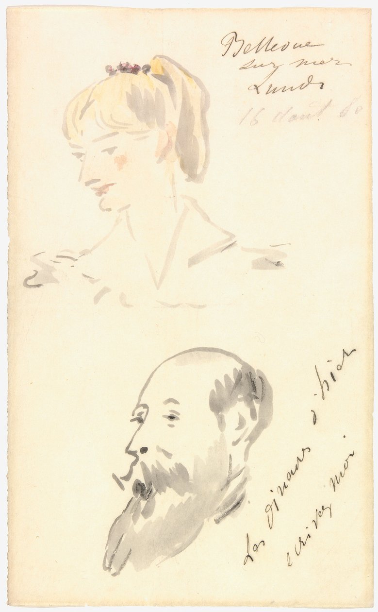 Kopf einer Frau und Kopf eines bärtigen Mannes von Édouard Manet