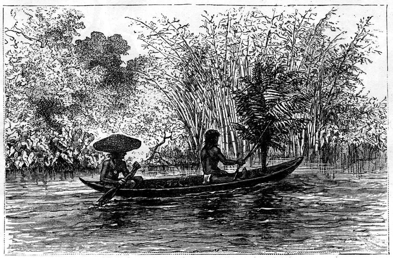 Einbaum im Essequibo-Fluss, Guyana, 19. Jahrhundert von Edouard Riou