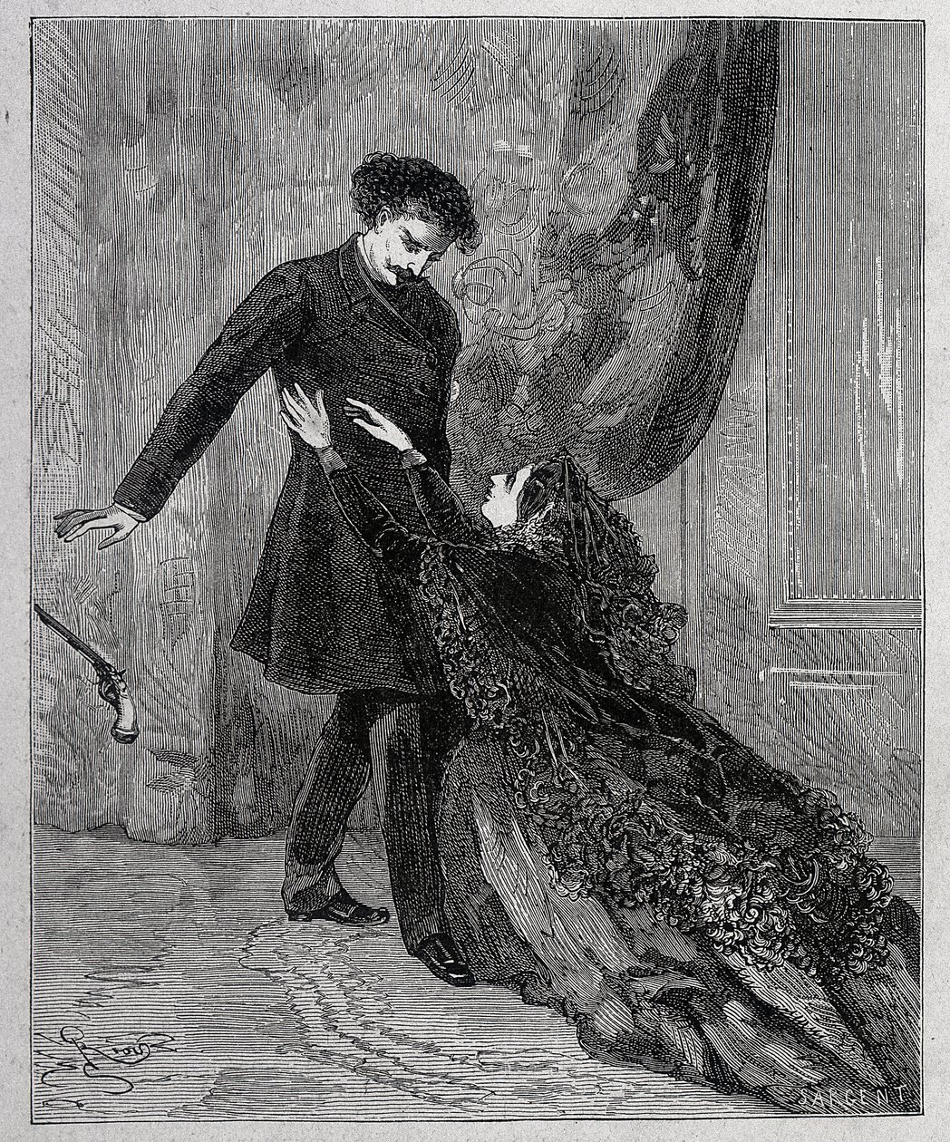 Edmond Dantès und Mercedes - Gravur von Riou, in „Der Graf von Monte Cristo“ von Alexandre Dumas père (1802-1870), ed. Jules Rouff & Cie von Edouard Riou