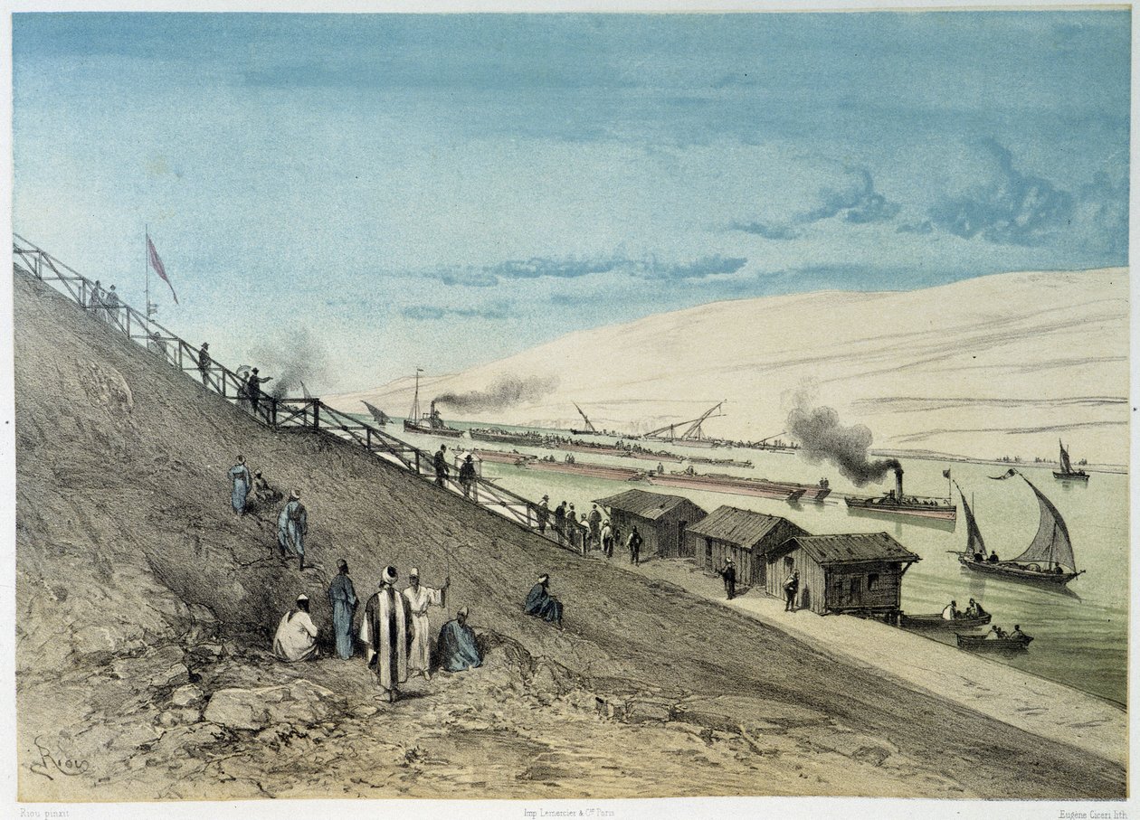 Ansicht des Kanals bei der „Einweihung des Suezkanals“ von G. Nicole, 1869 von Edouard Riou