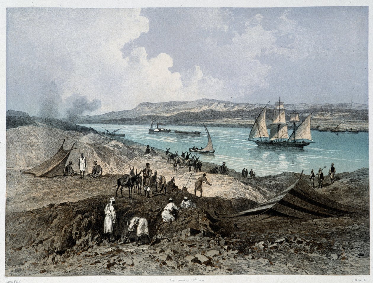 Ansicht des Kanals - in Einweihung des Suezkanals von G. Nicole. 1869 von Edouard Riou