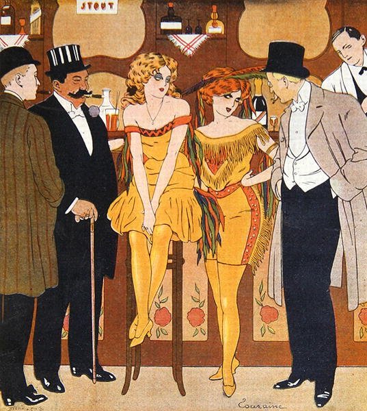 Karikatur von Prostituierten mit ihren Kunden, aus 