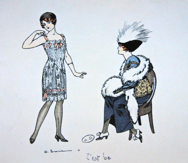 Mannequin zeigt einer Kundin ein Unterkleid, ca. 1912 von Edouard Touraine