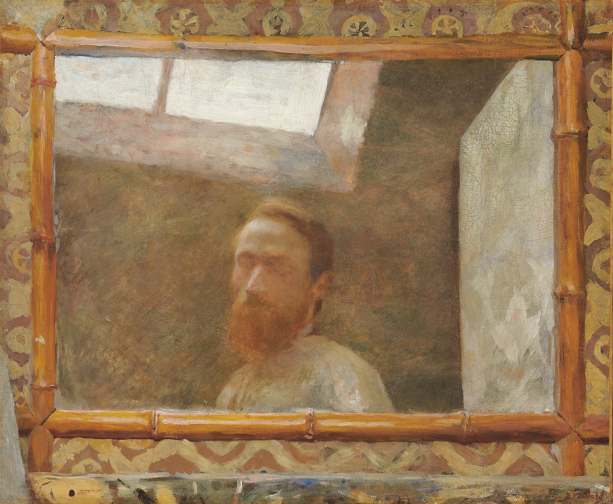 Selbstporträt mit einem Bambusspiegel, ca. 1890 von Edouard Vuillard