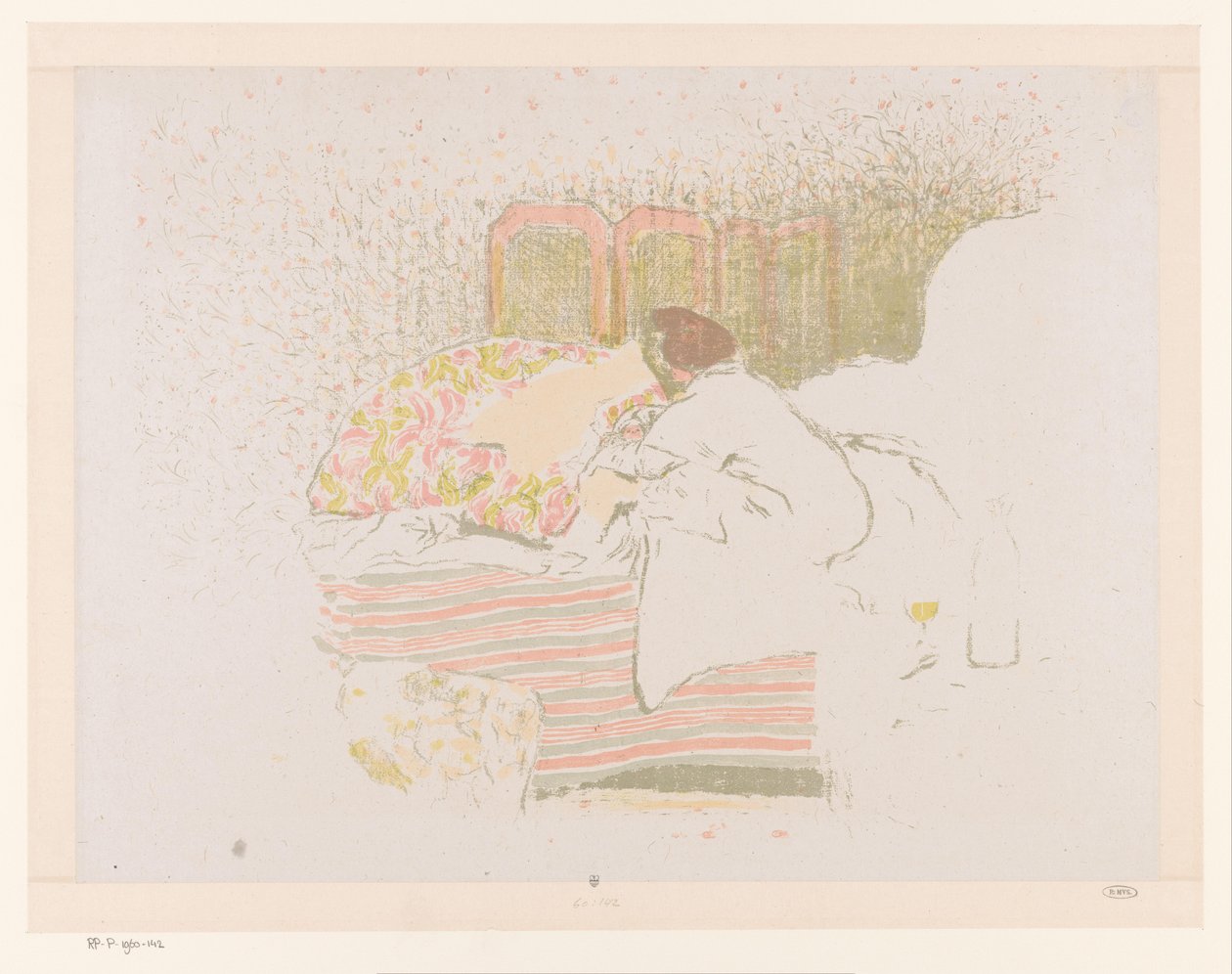 Frau mit Kind auf Bett von Edouard Vuillard