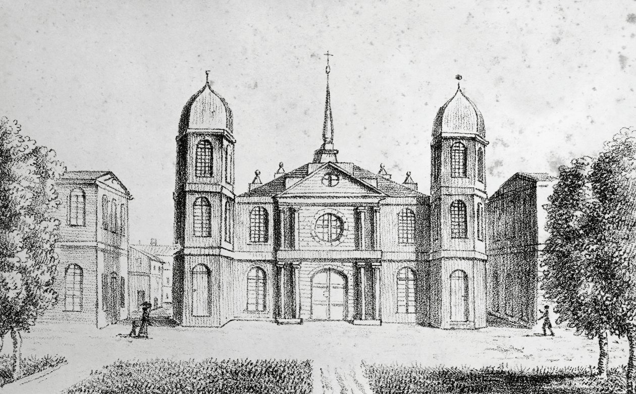 Kirche in New Orleans, USA, Lithographie von Edouard de Montulé (1792-1828) aus 