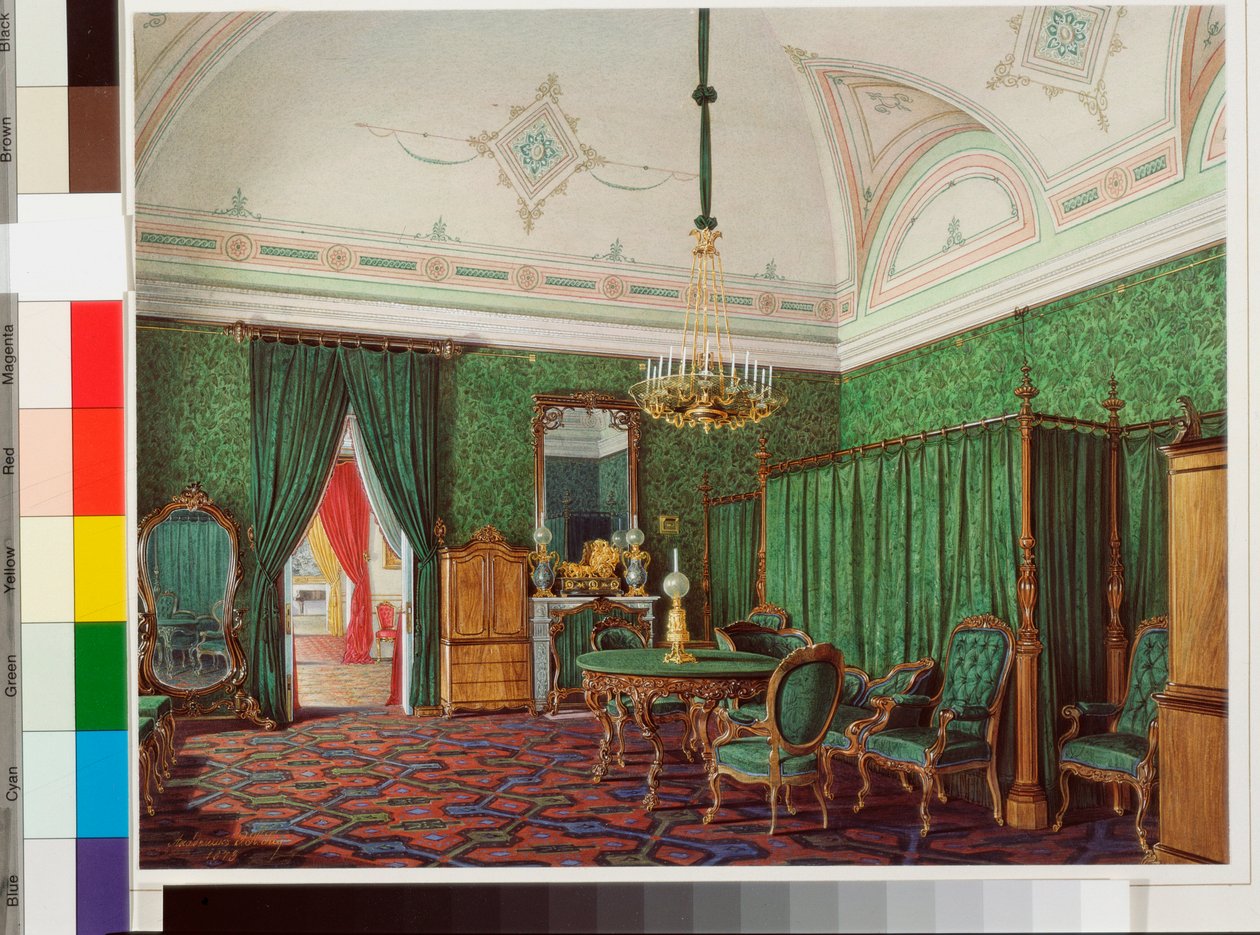 Interieurs des Winterpalastes: Das dritte reservierte Apartment - Ein Schlafzimmer von Eduard Hau