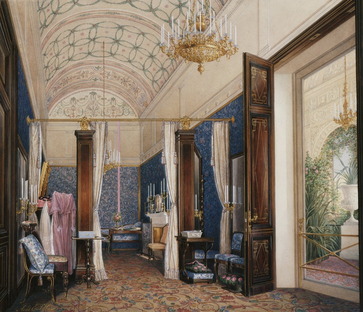 Interieurs des Winterpalastes. Das Ankleidezimmer der Kaiserin Alexandra Fjodorowna, 1871 von Eduard Hau