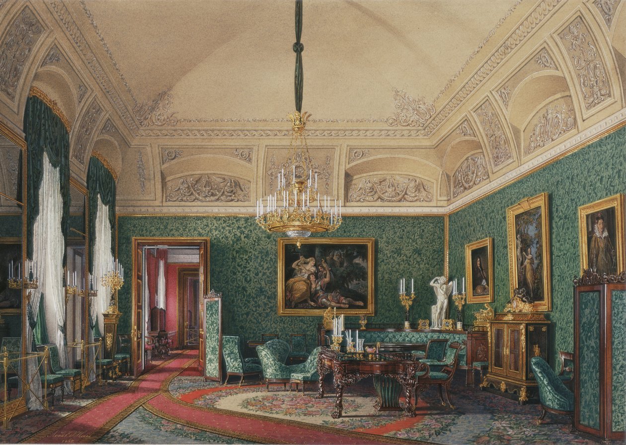 Innenräume des Winterpalastes. Das Erste Reservierte Apartment. Das Kleine Arbeitszimmer der Großfürstin Maria Nikolajewna, 1867 von Eduard Hau