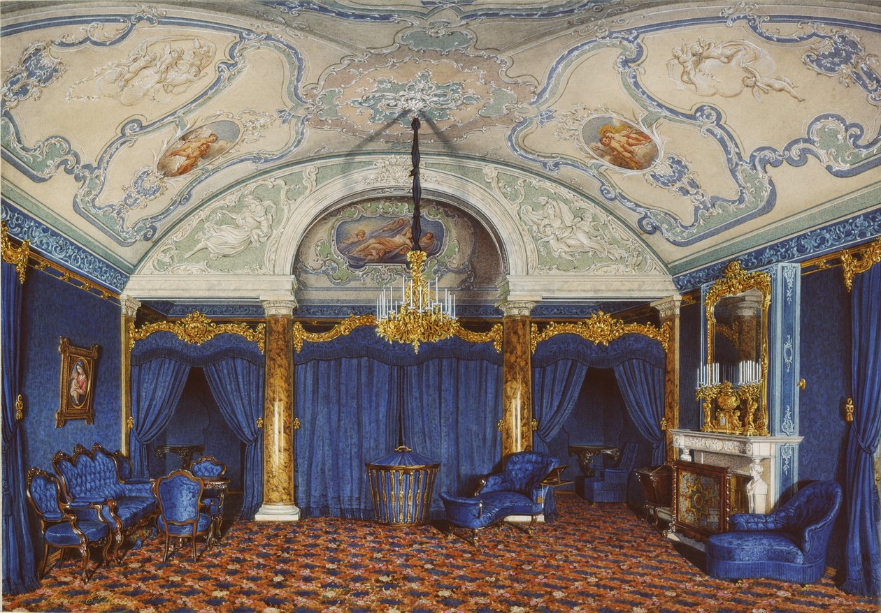 Innenräume des Winterpalastes. Das vierte reservierte Apartment. Ein Schlafzimmer von Eduard Hau
