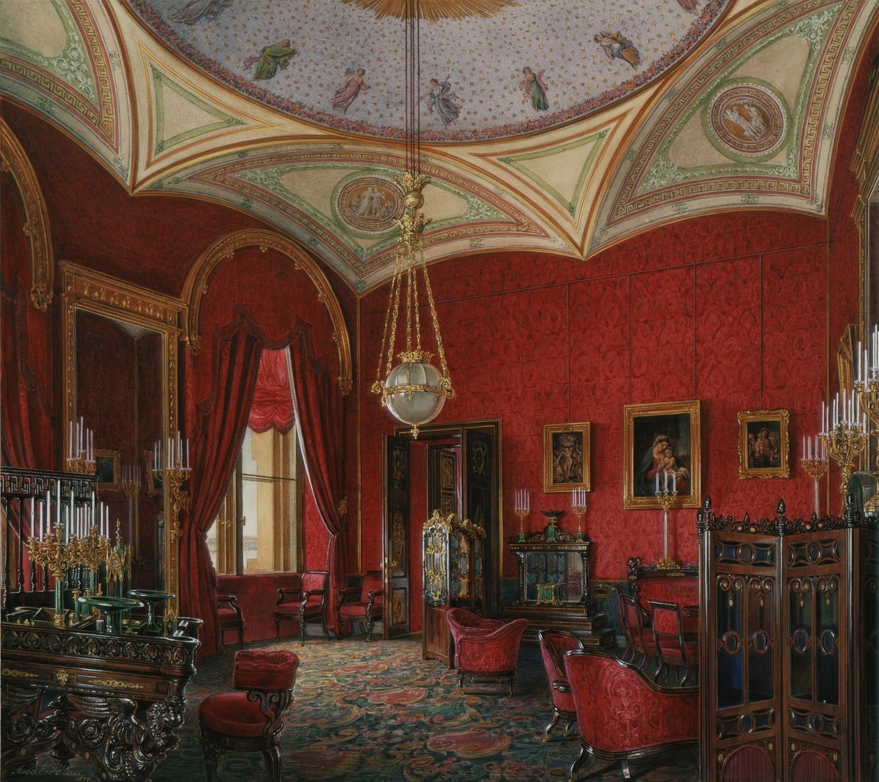 Innenräume des Winterpalastes. Das Arbeitszimmer von Kaiserin Alexandra Fjodorowna, Mitte des 19. Jahrhunderts von Eduard Hau