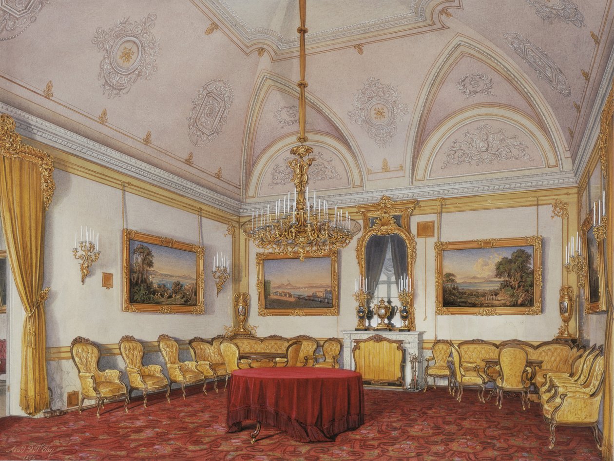Interieurs des Winterpalastes. Das dritte reservierte Apartment. Das Wohnzimmer von Eduard Hau