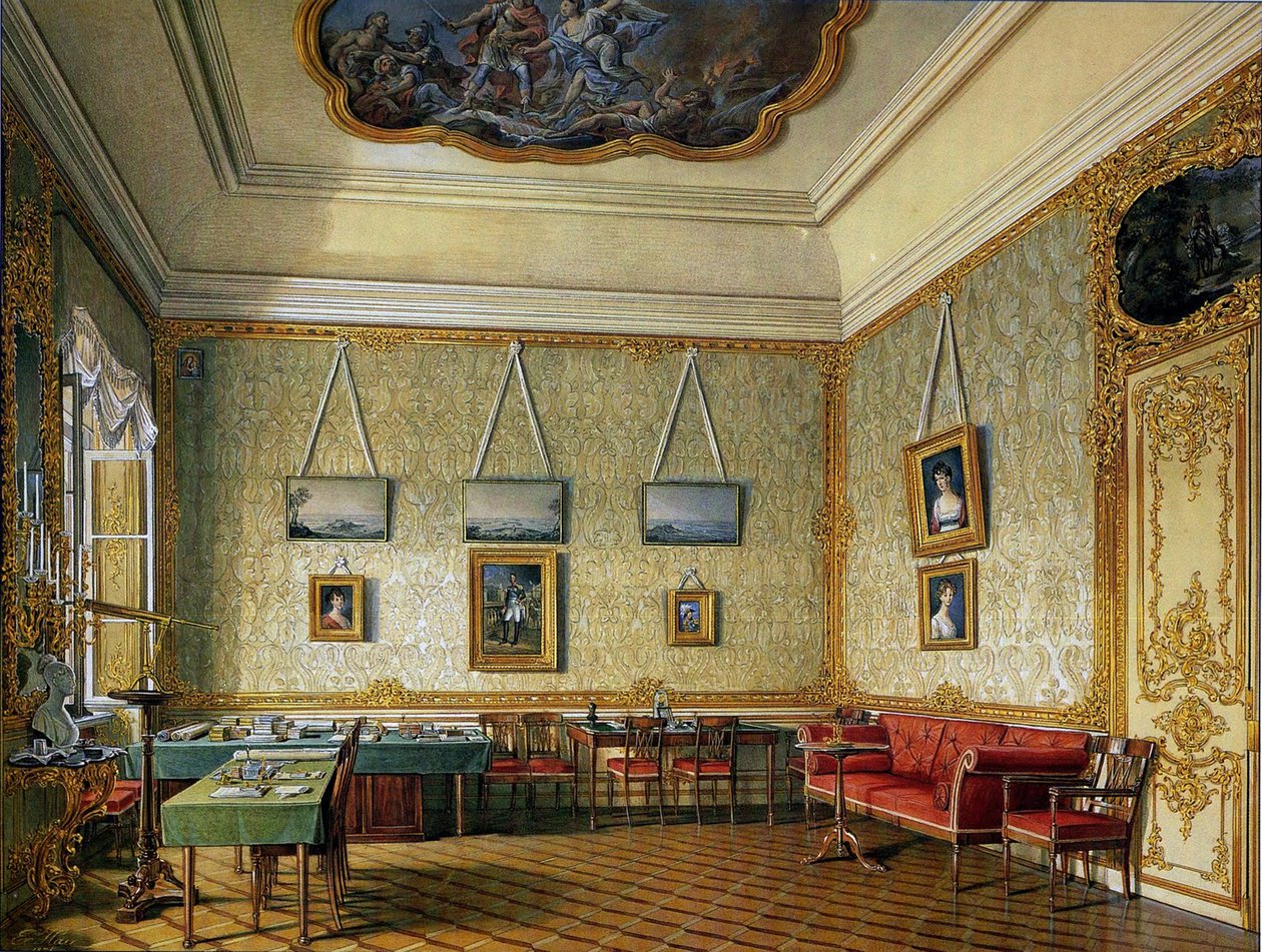Das Arbeits- oder kleine Arbeitszimmer von Kaiser Alexander I im Großen Palast in Zarskoje Selo, 1875 von Eduard Hau