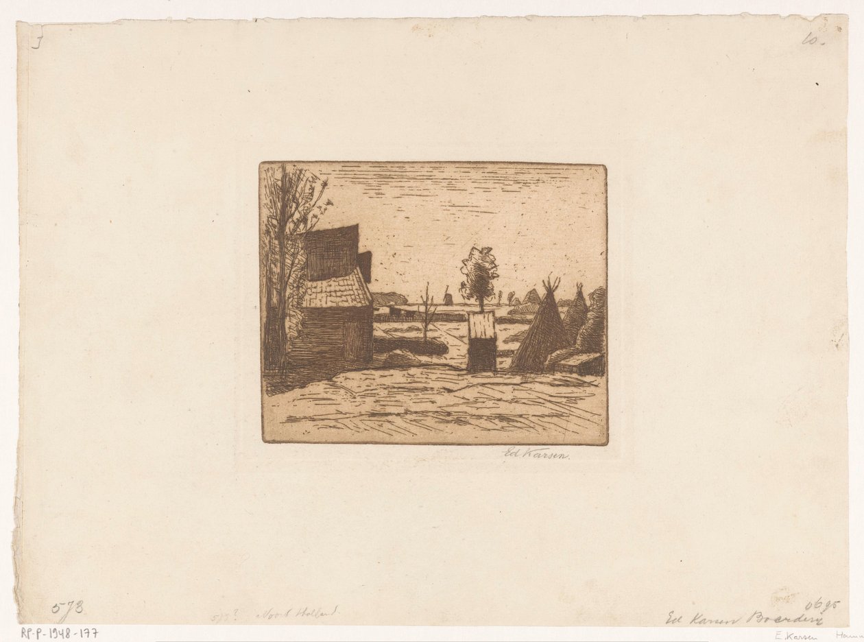 Bauernhof mit Scheune und Heuschobern von Eduard Karsen (signed by artist)