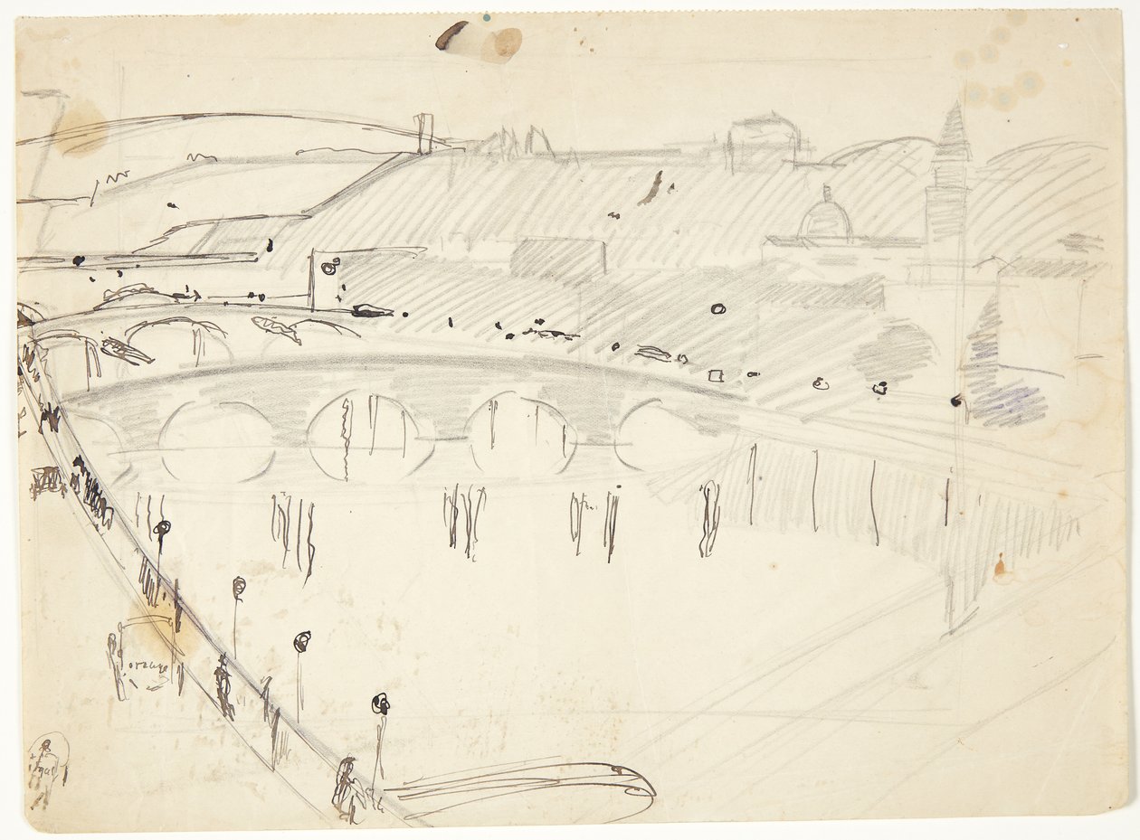 Blick aus einem Fenster bei Lungarno über den Fluss zu den Santo Spirito und San Miniato Höhen, Florenz von Edvard Weie