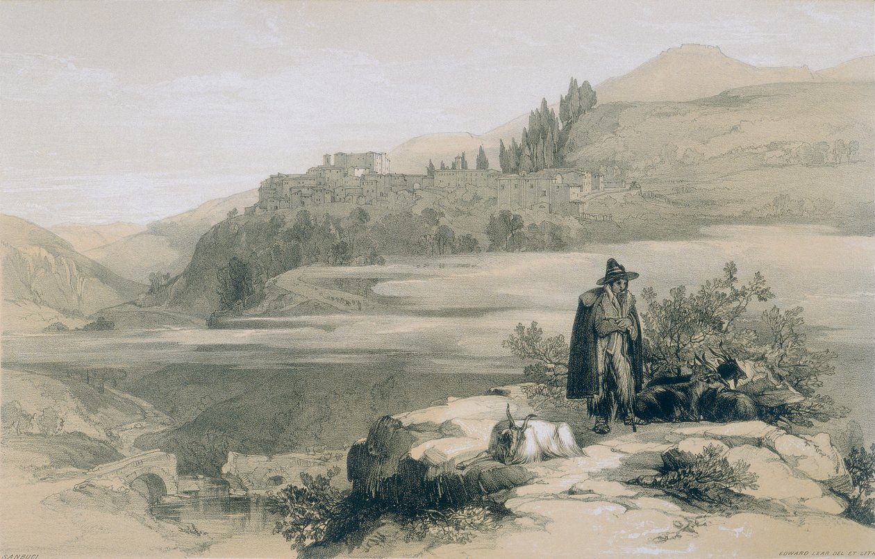 Ansichten von Rom und seiner Umgebung: Stadt und Schloss von San Buci von Edward Lear