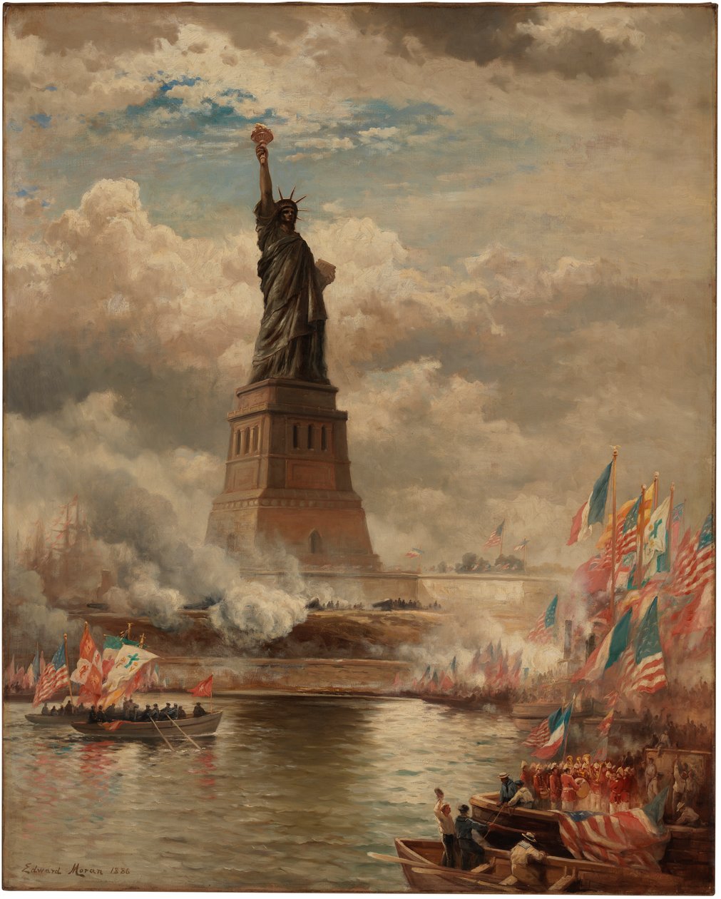 Die Enthüllung der Freiheitsstatue, die die Welt erleuchtet, 1886 von Edward Moran