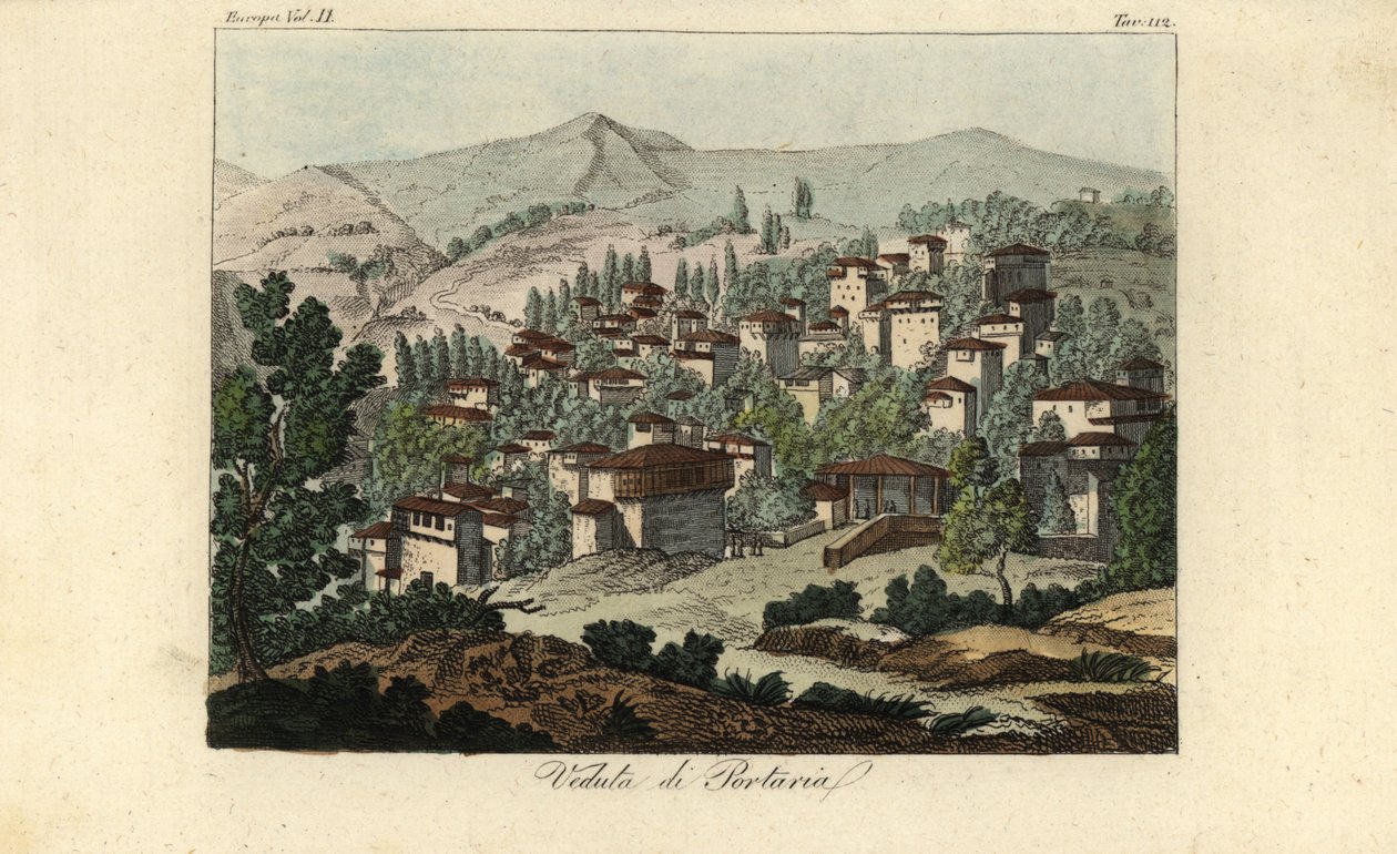 Ansicht des Dorfes Portaria, Thessalien, Griechenland von Edward (after) Dodwell